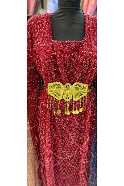 MODA Standart Beden Ağır Taşlı İspanyol Kol Kaftan Abiye Kemer Dahil 38-48 Beden Uyumlu