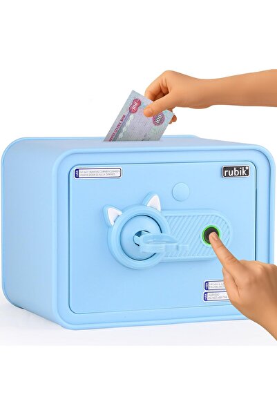 RUBIK خزنة بصمة الإصبع مع قفل ببصمة الإصبع والمفتاح (أزرق)
