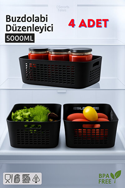 SUPERPUP Organizer Refrigerator Drawer Kitchen Organizer 4Pcs Black Storage Basket