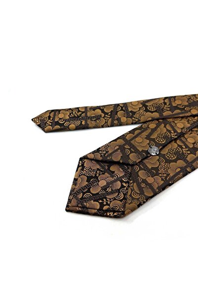 Kravatkolik Κλασική γραβάτα με χρυσό - καφέ μοτίβο KK13307