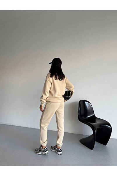 VESS MODA Women's Combed Cotton 3-Thread Inner Shirt Fleece-Lined Half-Pocket Double Tracksuit Set