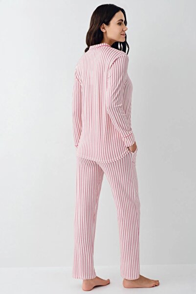 Pierre Cardin Women's Pink Long Sleeve Shirt Collar Pajama Set