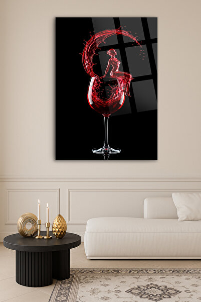 TAULART Red Wine and Woman Figure Glass Painting – Modern Abstract Decor – Glossy Surface Premium Wine Painting