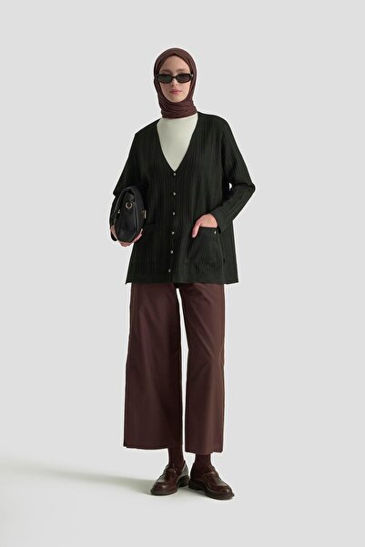 Armine TREND Stripe Detail Pocketed Buttoned Knitwear Cardigan Black 25Ytd570