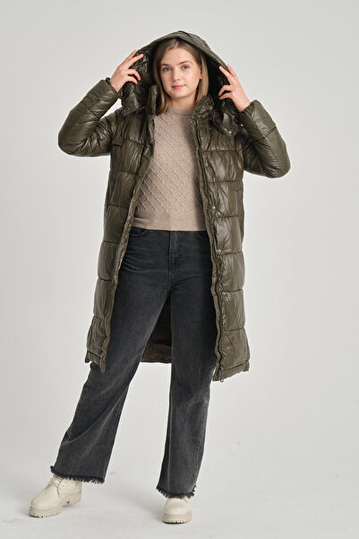 della moor Women's Detachable Hooded Side Zipper Long Coat