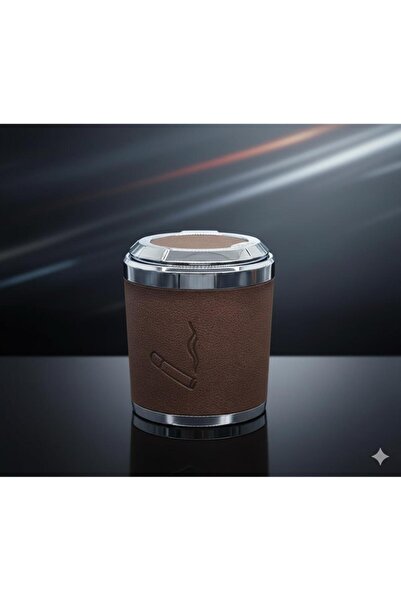 Space Işıklı küllük deri kaplamalı-basmalı kahve Premium Işıklı Küllük