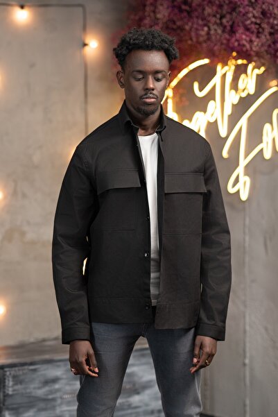 alenmeza Oversized Thin Canvas Fabric Unlined Shirt with Double Flap Pockets