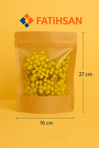 FATİHSAN 16x27 cm Kraft Doypack Kilitli Poşet – 50 Adet (Mat, Ayakta Duran, G...