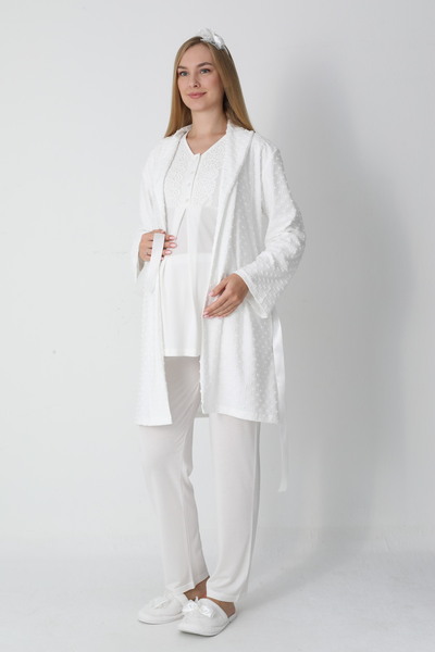 ERDENİZ TEKSTİL Thick Morning Gown Maternity-Pregnant Pajama Set 3-Piece Set