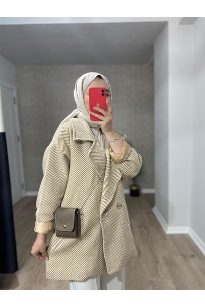 byalisdmr Oversized Model Herringbone Pattern Cashmere Coat -Camel