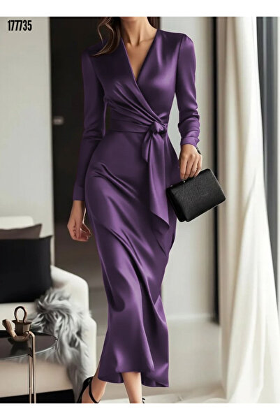 Modayakamoz Rochie de seară cu curea din satin pentru femei, cu mâneci lungi,...