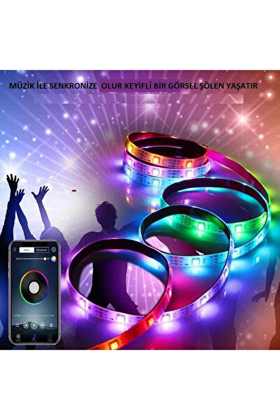 Renvox 16 Renk Seçenekli Bluetooth Kontrollü Silikonlu RGB Şerit LED | Akıllı...