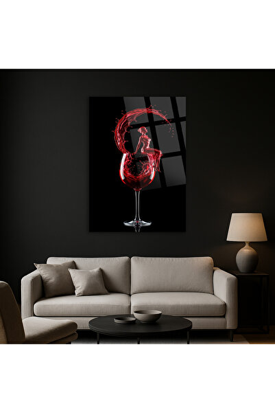 TAULART Red Wine and Woman Figure Glass Painting – Modern Abstract Decor – Glossy Surface Premium Wine Painting