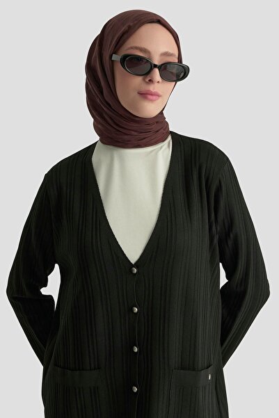 Armine TREND Stripe Detail Pocketed Buttoned Knitwear Cardigan Black 25Ytd570