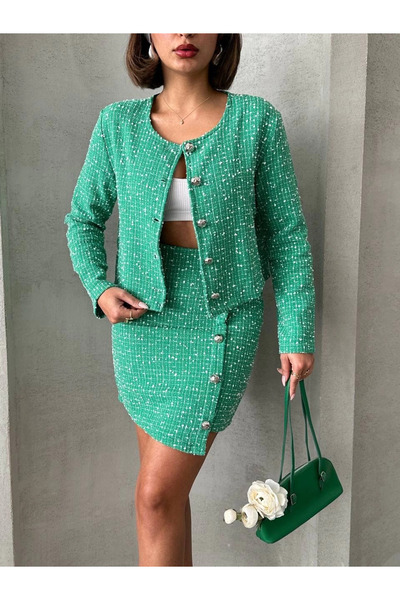 Zerenyus Jacketed Skirt Set Chl Fabric Green