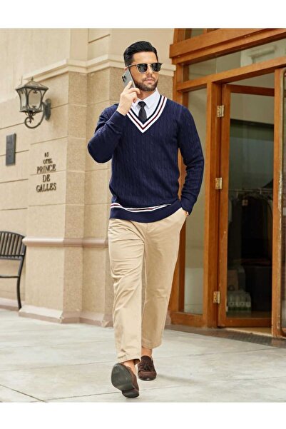 youknitwear you Pulover Alex bumbac 100% cu decolteu în V