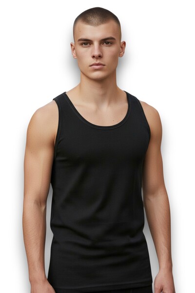 Fanilam Hasyün Men's Black Wool Thermal Undershirt – Natural Heat Insulation, Breathable Sweat-Absorbing Undershirt