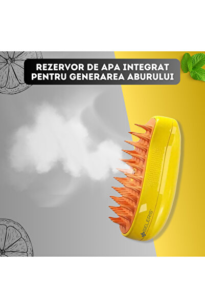 SELERIS 3in1 animal steam brush, Seleris®, cleaning, detangling, universal, ergonomic, USB-C, Yellow