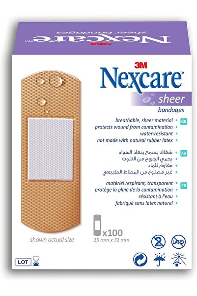 Nexcare Sheer Bandages/plasters, size 72x25mm, 100 units/pack