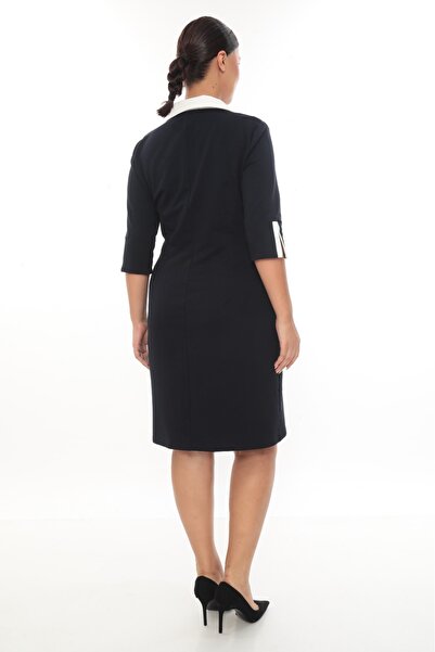 etselements White Collar and Sleeve Detailed Zippered Sports Dress 154 Navy Blue