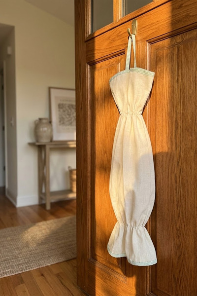 YUNUSOĞLU HOME Green Piped Beige Color Bag Holder – Kitchen Organizer Hanging Bag – 50 cm Cloth Bag Storage Bag