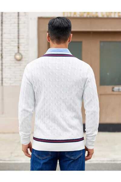 youknitwear you Alex 100% Cotton V-Neck Knit Sweater