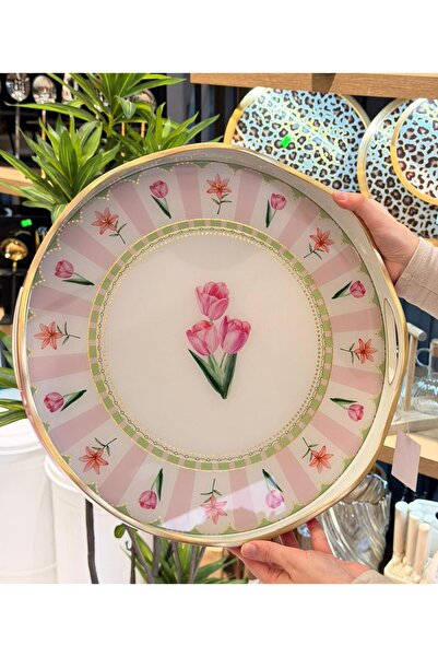 Onedekor Luxury Acrylic Round Tray Pink Lalezar 40*5