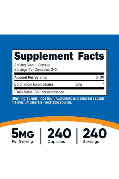 Nutricost Boron Capsules 5mg, 240 Vegetarian Capsules - Gluten Free, Non-GMO