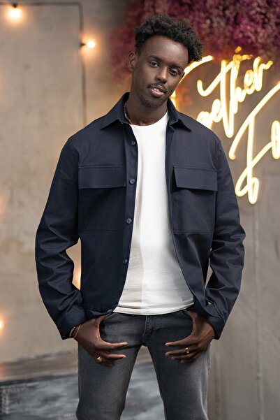 alenmeza Oversized Thin Canvas Fabric Unlined Shirt with Double Flap Pockets