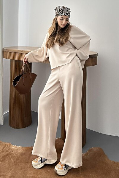 Elbee Fashion Woman Beige Oversized Mold Modal Set