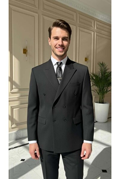 Salihtarzz Takım Elbise Kruvaze Battal Büyük Beden Siyah SD42270