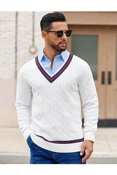 youknitwear you Alex 100% Cotton V-Neck Knit Sweater