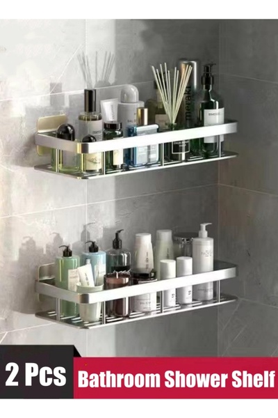 Generic 2 قطعة رف دش الحمام حامل دش منظم الحمام رف دش لا الحفر لاصق