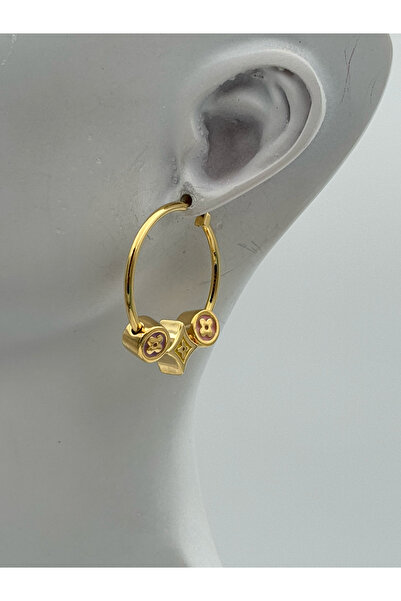 Kadın Halka Özel Tasarım Küpe 14k Gold Kararmayan Çelik