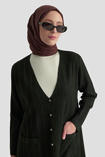 Armine TREND Stripe Detail Pocketed Buttoned Knitwear Cardigan Black 25Ytd570