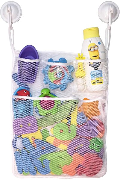 HALAMODO Bath Toy Storage - Large Quick-Dry Bath Toy Holder with Two Locking Hooks