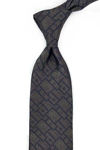 Kravatkolik Green - Plum Square Pattern Classic Tie with Handkerchief Kk13329