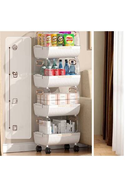 NKX 4-Layer Floor-Standing Kitchen Storage Rack with Removable Vegetable Basket