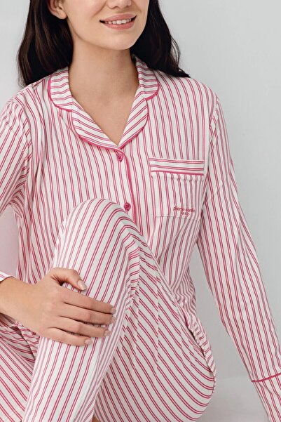 Pierre Cardin Women's Pink Long Sleeve Shirt Collar Pajama Set