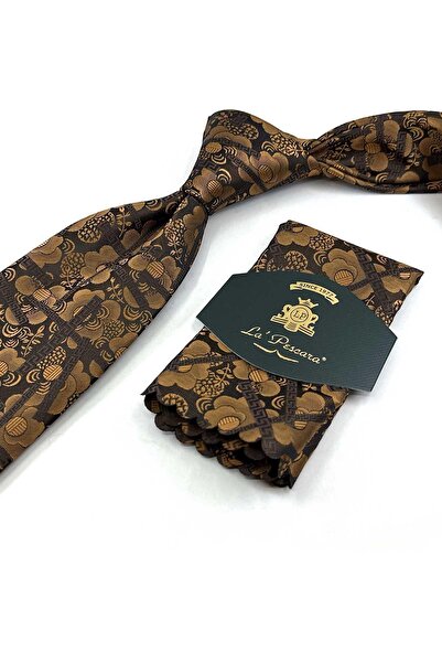 Kravatkolik Κλασική γραβάτα με χρυσό - καφέ μοτίβο KK13307