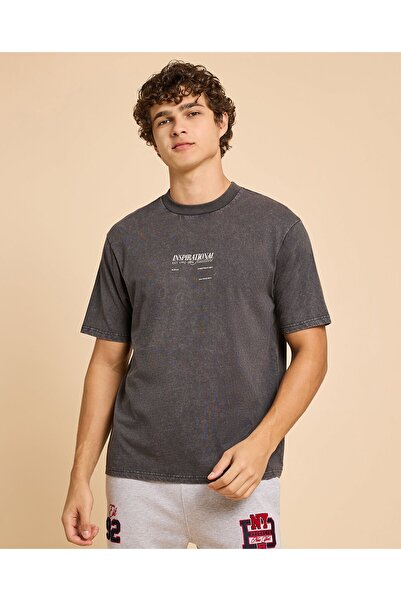 R&B Typography Print T-Shirt With Crew Neck And Short Sleeves