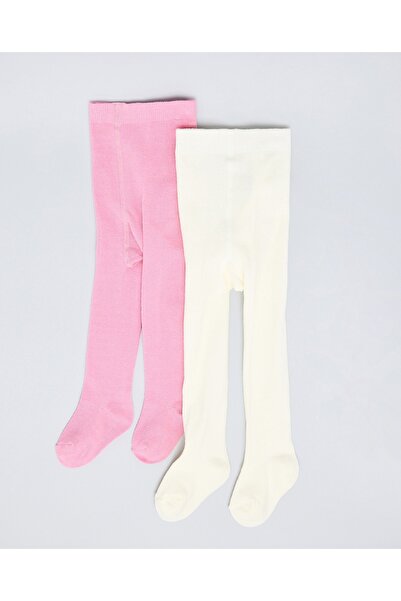 R&B جوارب كريمية للبنات - عبوة من قطعتين - جوارب ذات أقدام صلبة