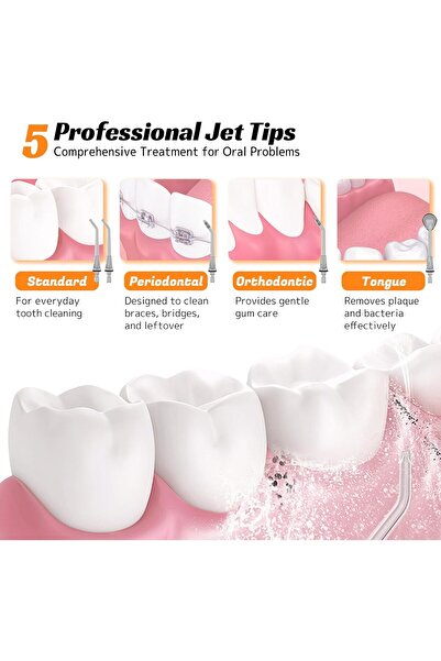 Generic FlossJet Cordless Water Dental Flosser 300ml, 4 Modes, 5 Tips, USB Rechargeable, IPX7 Black