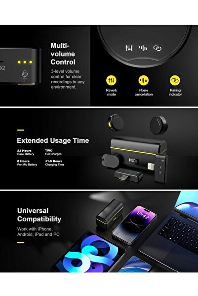 NYORK Dual wireless lavalier microphone compatible with iPhone and USB-C with clip for video recording and vlogging