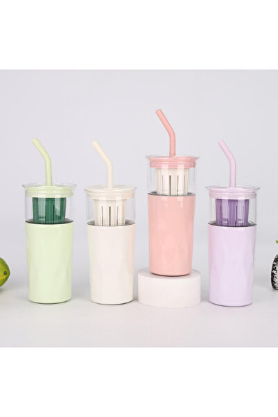 Tohana H2O 5 in 1 Glass Detox Mug with Steel Straw and Cleaner Gift 650 ml