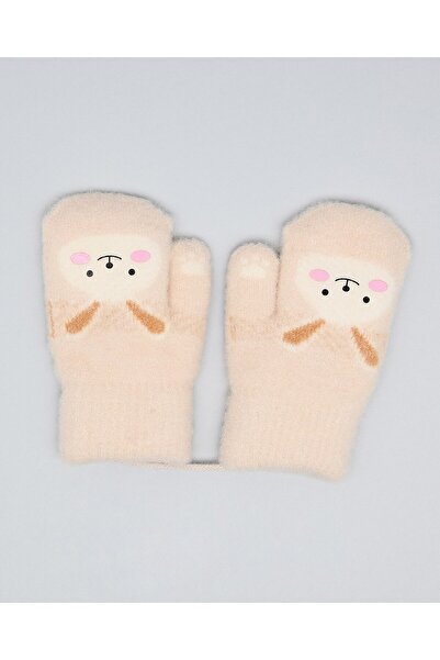 R&B Beige Girl's Printed Winter Gloves