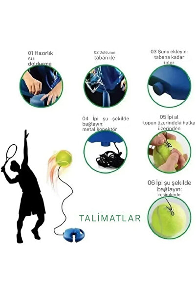 YENİTECH Tenis Antrenör Seti Profesyonel Elastik Halatlı Tenis Antrenman Aleti Pratik Spor Fitness Aleti