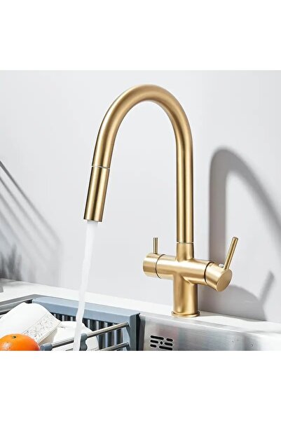 OEM Baterie de bucătărie cu 3 căi, Pentru apă filtrată, auriu periat (cod 1001-G)