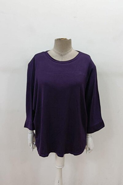 Mossta Relaxed Fit Wide Crew Neck Viscose Blouse - Purple