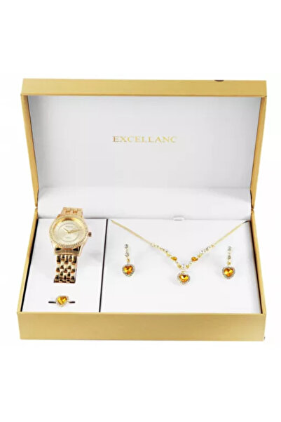 Excellanc set for women with watch, necklace, ring and Swarovski Hearts Gold earrings